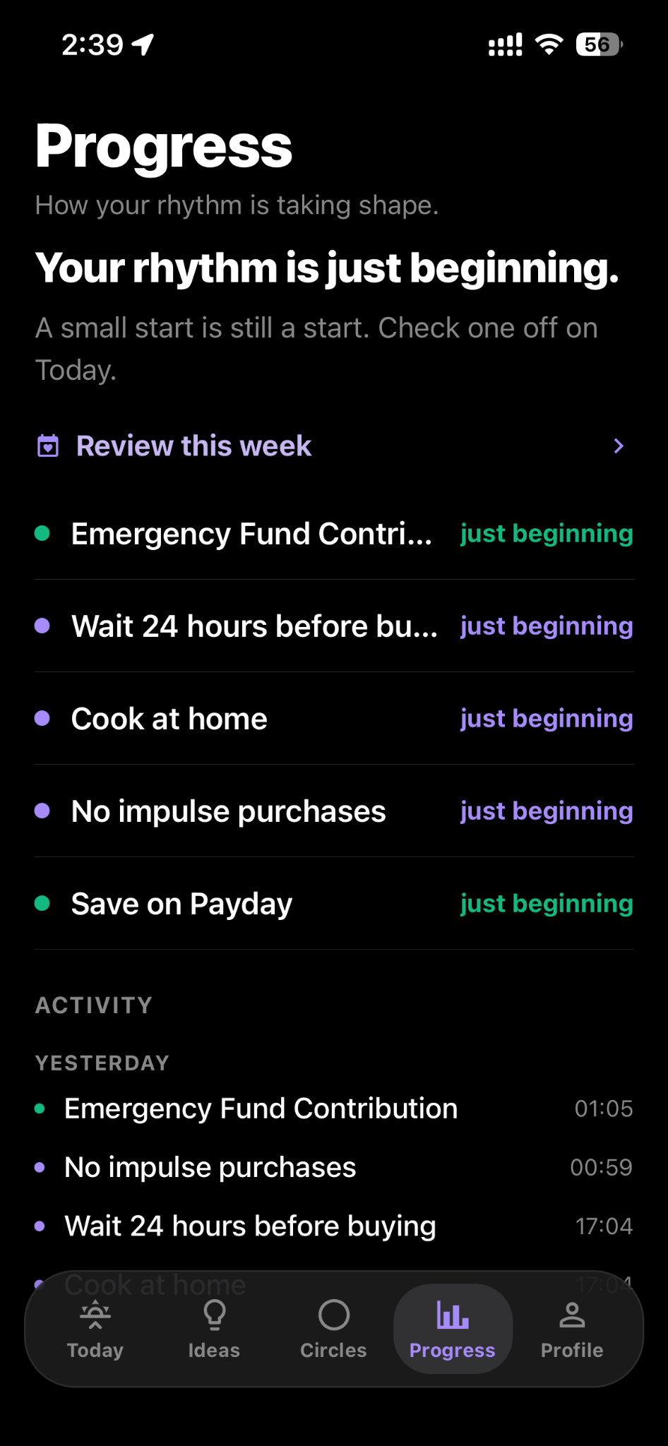 Progress screen